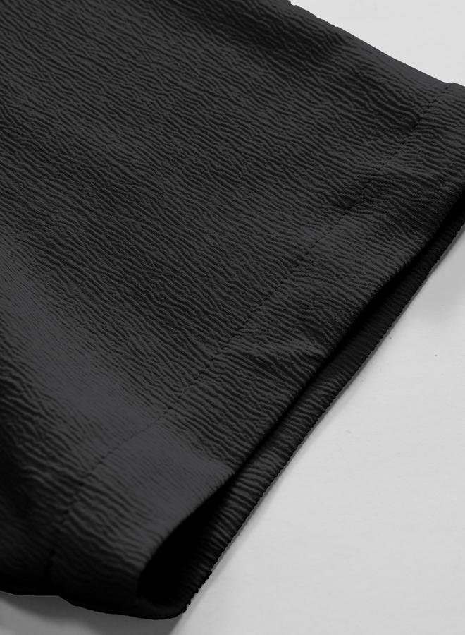 Take Two Men Black Textured Mandarin Collar Shirt - Image 4